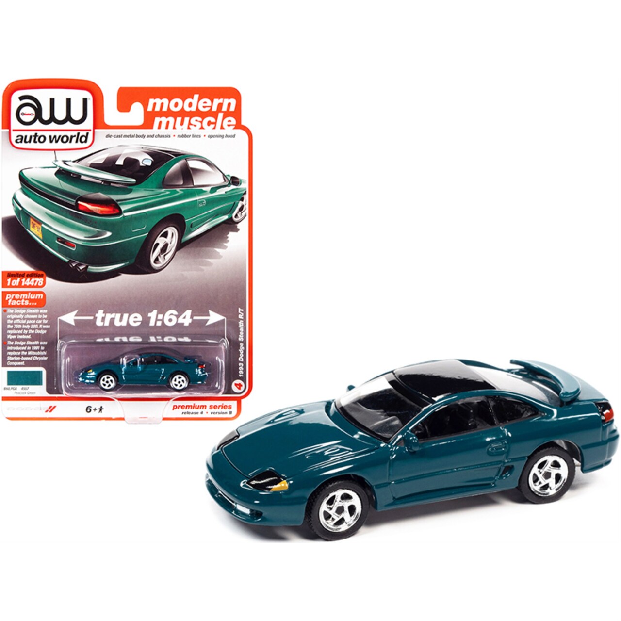 1993 Dodge Stealth R/T Peacock Green With Black Top "Modern Muscle" Limited Edition To 14478 Pieces Worldwide 1/64 Diecast Model Car By Autoworld
